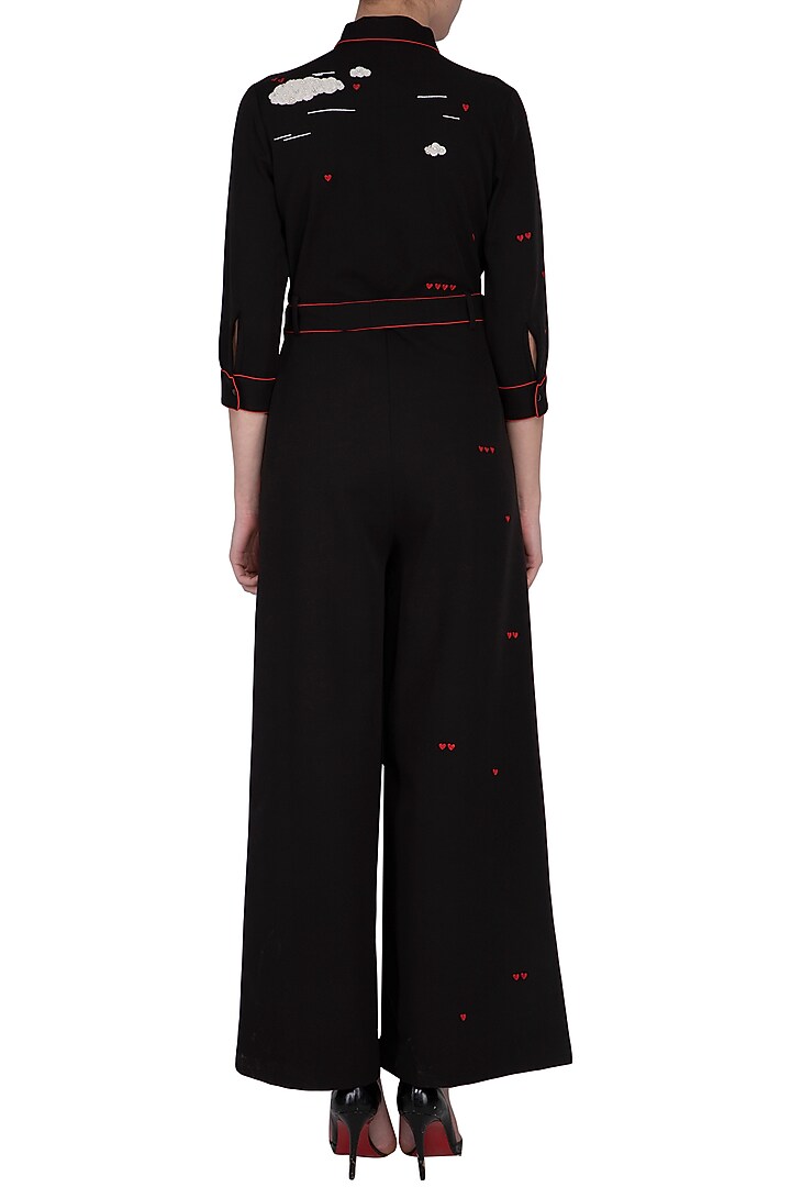 Black embroidered jumpsuit by Shahin Mannan at Pernia's Pop Up Shop