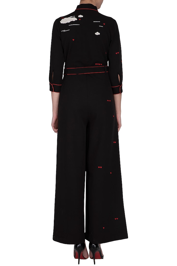 Black embroidered jumpsuit by Shahin Mannan at Pernia's Pop Up Shop