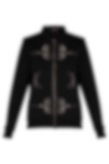 Black embroidered bomber jacket by Shahin Mannan at Pernia's Pop Up Shop