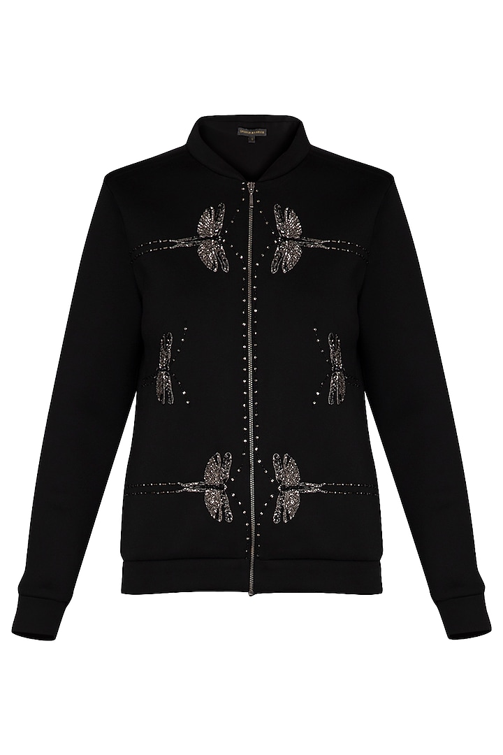 Black embroidered bomber jacket by Shahin Mannan