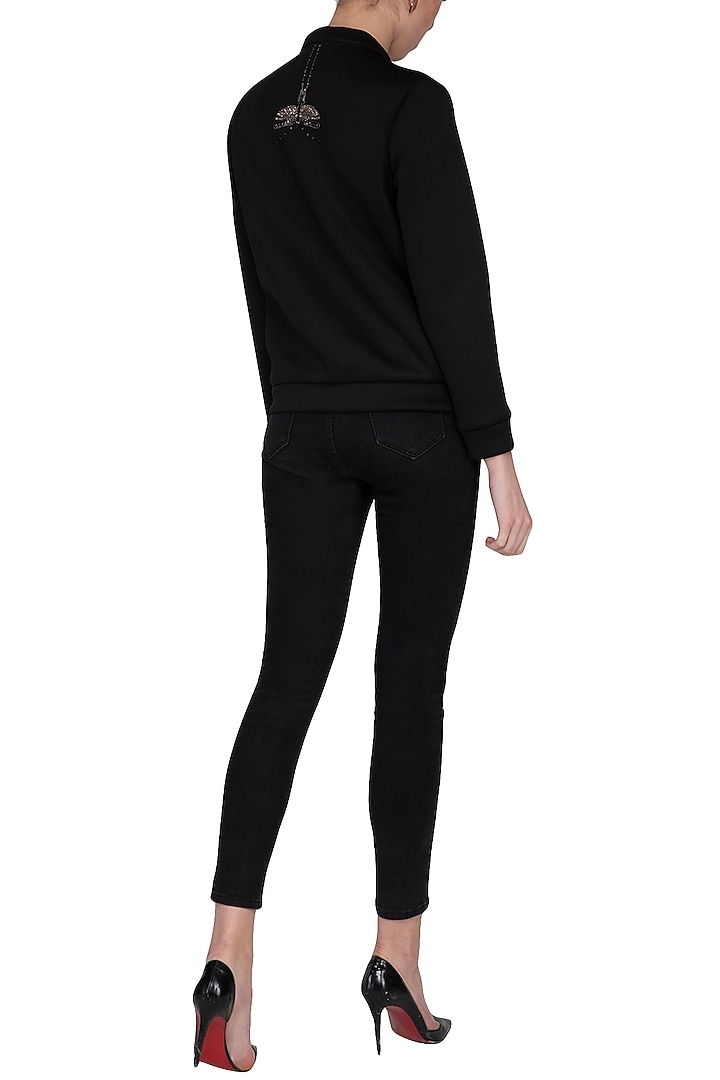 Black embroidered bomber jacket by Shahin Mannan at Pernia's Pop Up Shop