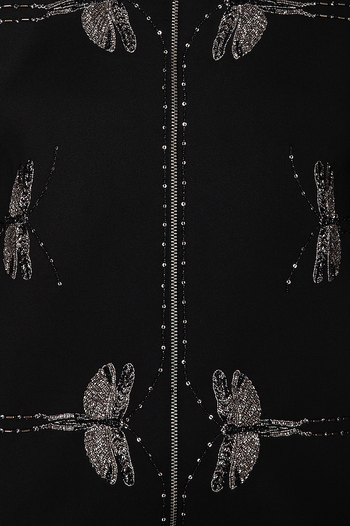 Black embroidered bomber jacket by Shahin Mannan at Pernia's Pop Up Shop