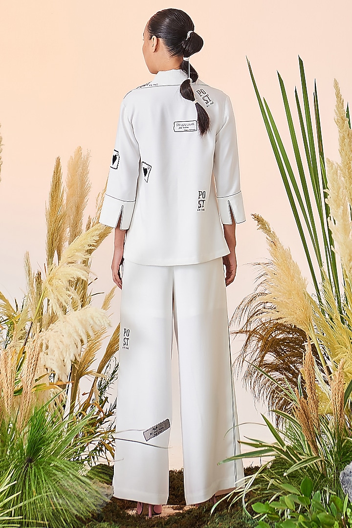 White Satin Embroidered Shirt by Shahin Mannan at Pernia's Pop Up Shop