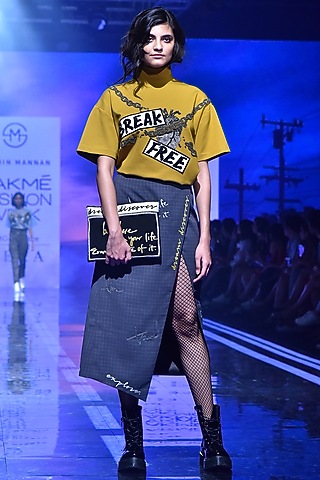 Mustard Boxy Embroidered T-Shirt by Shahin Mannan