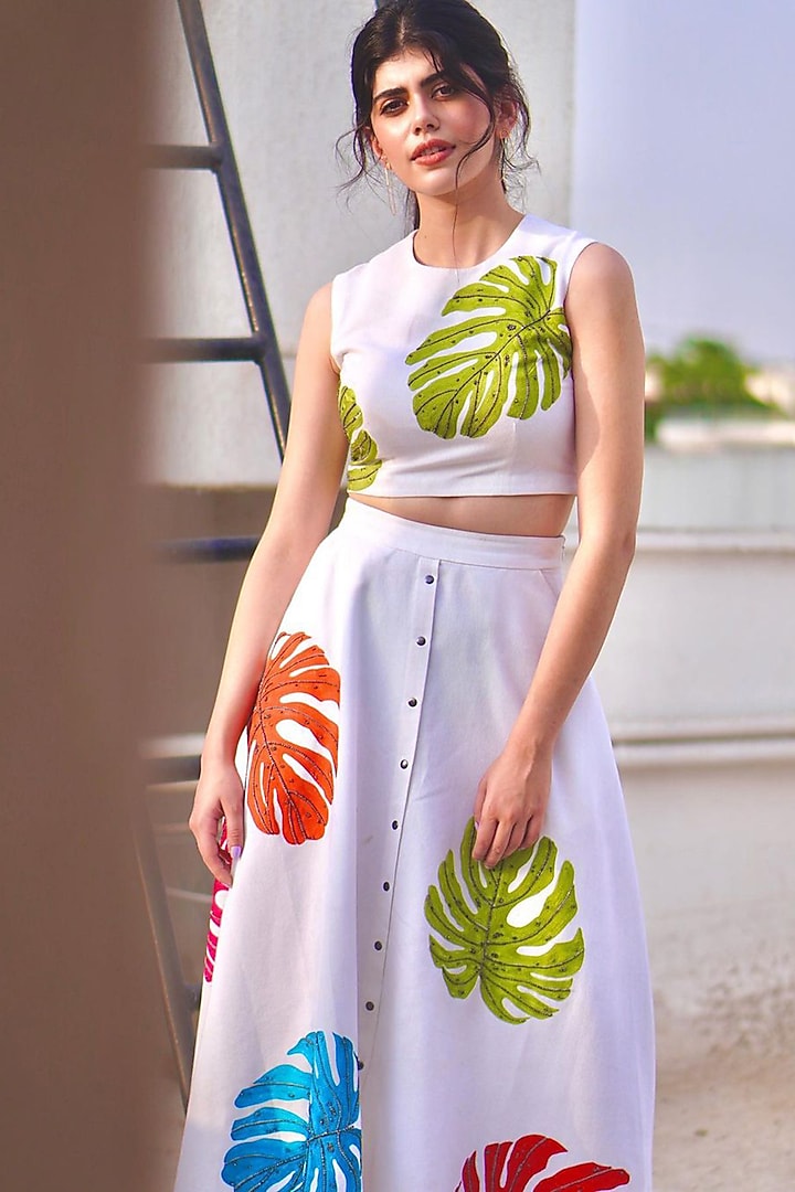 White Embroidered Skirt Set by Shahin Mannan