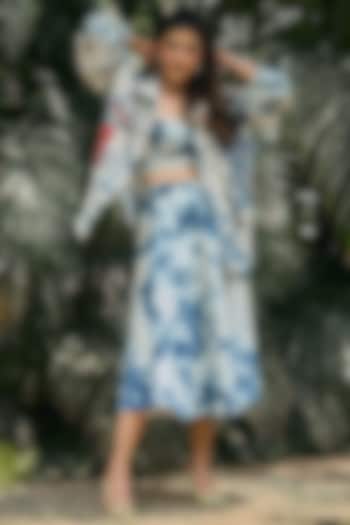 Blue Cloud Washed Denim Skirt Set by Shahin Mannan at Pernia's Pop Up Shop