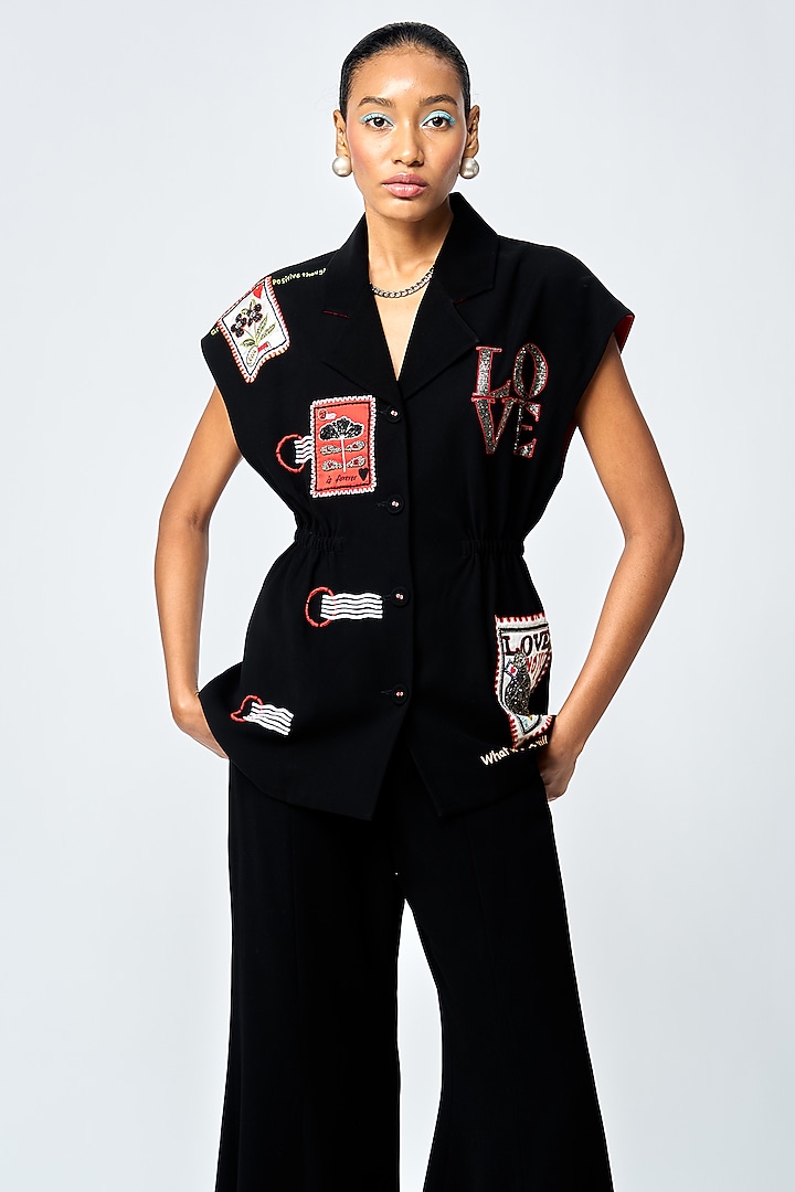 Black Japanese Crepe Co-Ord Set by Shahin Mannan at Pernia's Pop Up Shop