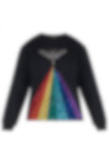 Black embroidered rainbow sweatshirt by SHAHIN MANNAN
