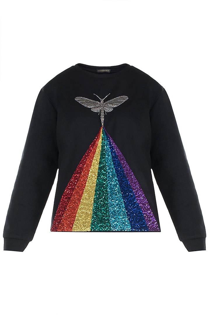 Black embroidered rainbow sweatshirt by SHAHIN MANNAN