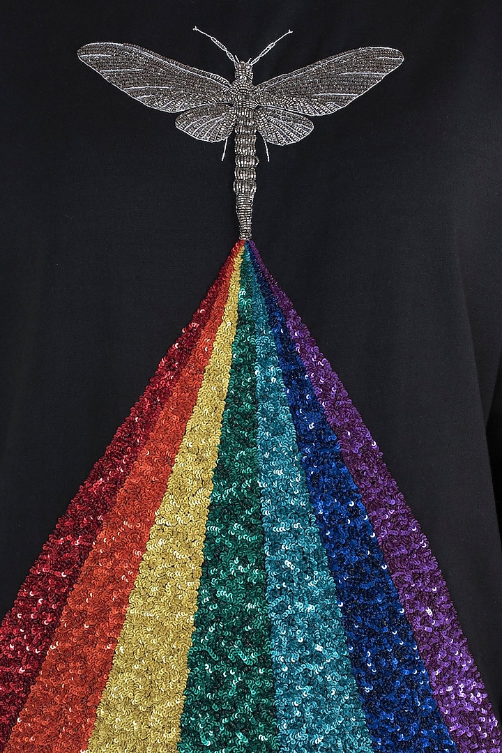 Black embroidered rainbow sweatshirt available only at Pernia's Pop Up Shop.