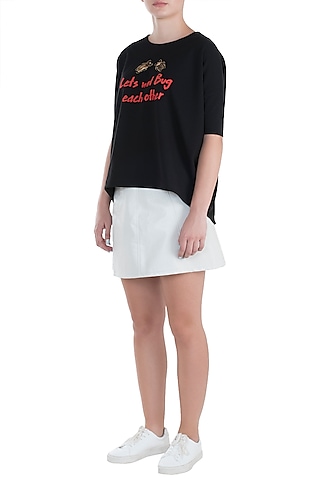 Black embroidered oversized top by SHAHIN MANNAN