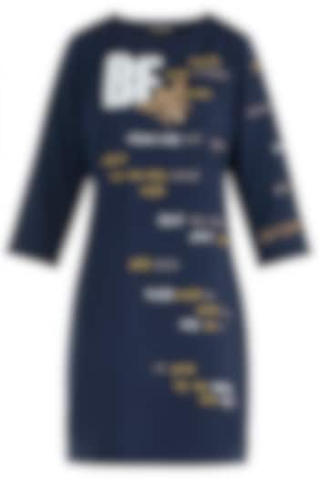 Navy blue embroidered t-shirt dress by SHAHIN MANNAN