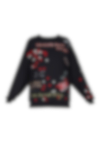Black Butterfly, Kitkat, Quote and Hearts Embroidered Sweatshirt by Shahin Mannan