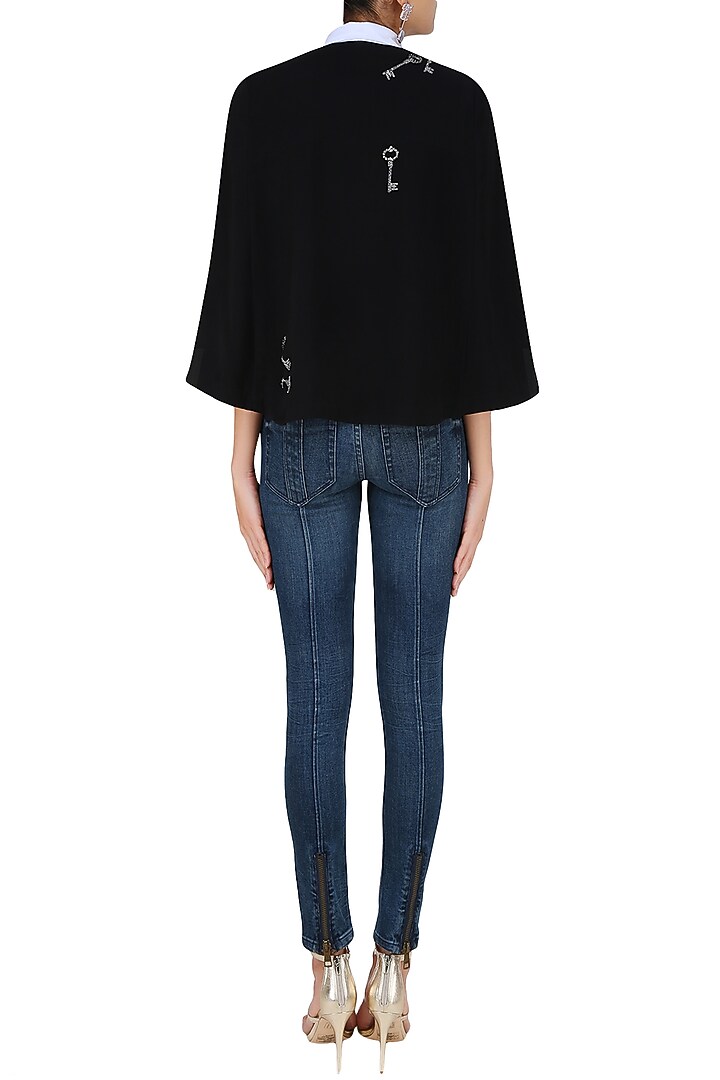Black gunmetal key motifs shirt cape available only at Pernia's Pop Up Shop.
