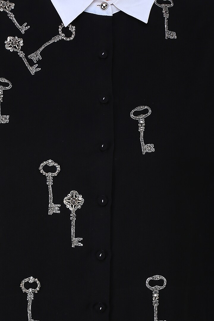Black gunmetal key motifs shirt cape available only at Pernia's Pop Up Shop.
