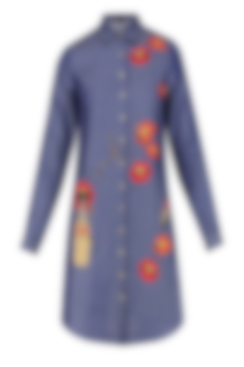 Blue embroidered lips and coca cola motifs shirt dress available only at Pernia's Pop Up Shop.