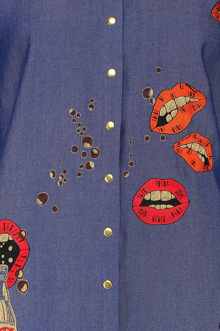 Blue embroidered lips and coca cola motifs shirt dress available only at Pernia's Pop Up Shop.