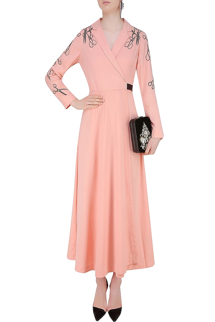 Peach embroidered scissors motifs overlapped dress available only at Pernia's Pop Up Shop.