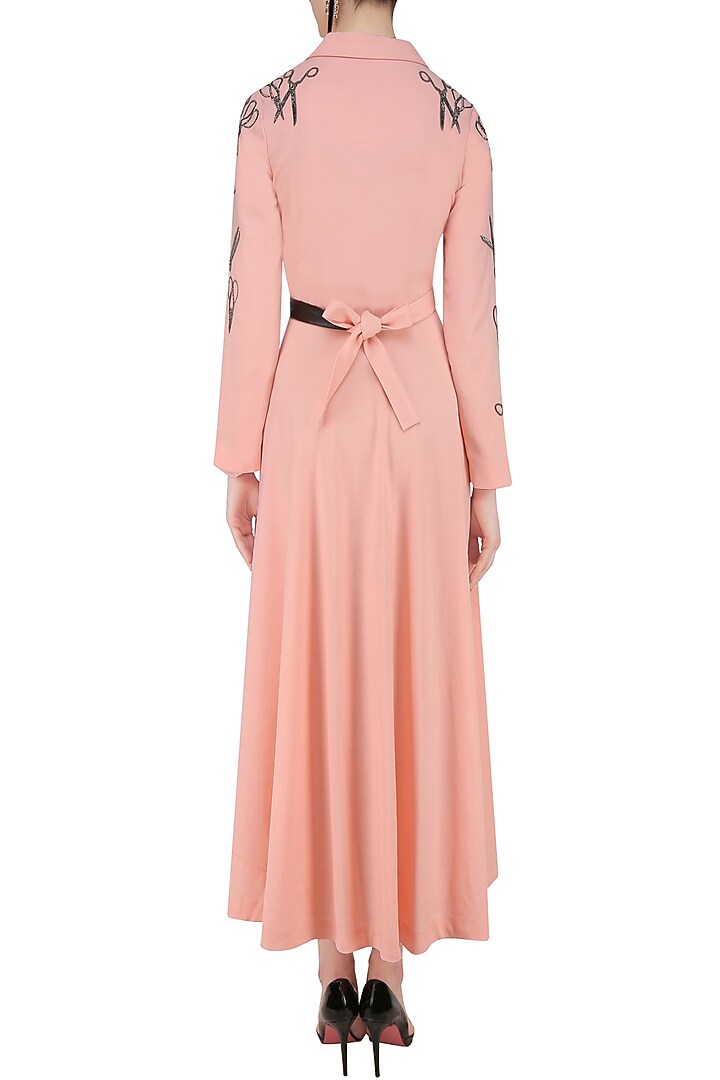 Peach embroidered scissors motifs overlapped dress available only at Pernia's Pop Up Shop.