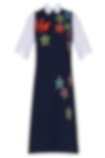 Navy blue embroidered star motifs shift dress available only at Pernia's Pop Up Shop.