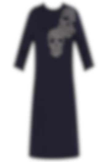 Navy blue embroidered skull motifs shift dress available only at Pernia's Pop Up Shop.
