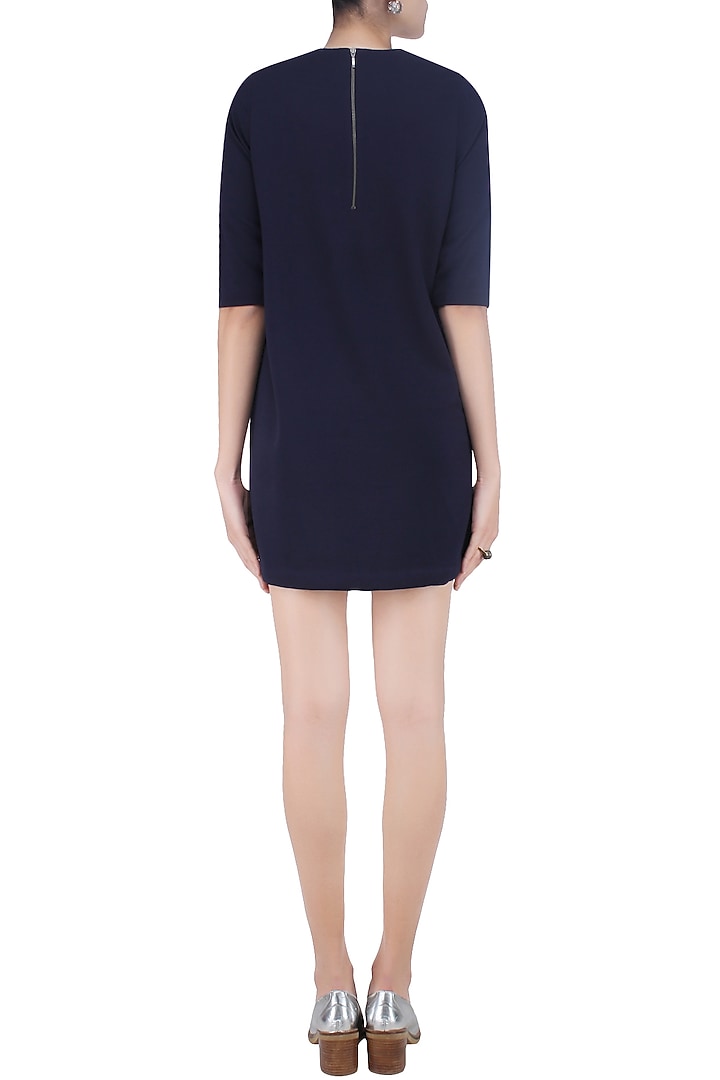 Navy blue embroidered skull motifs shift dress available only at Pernia's Pop Up Shop.