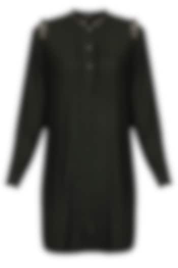 Moss green sequins embellished pleated shirt dress available only at Pernia's Pop Up Shop.