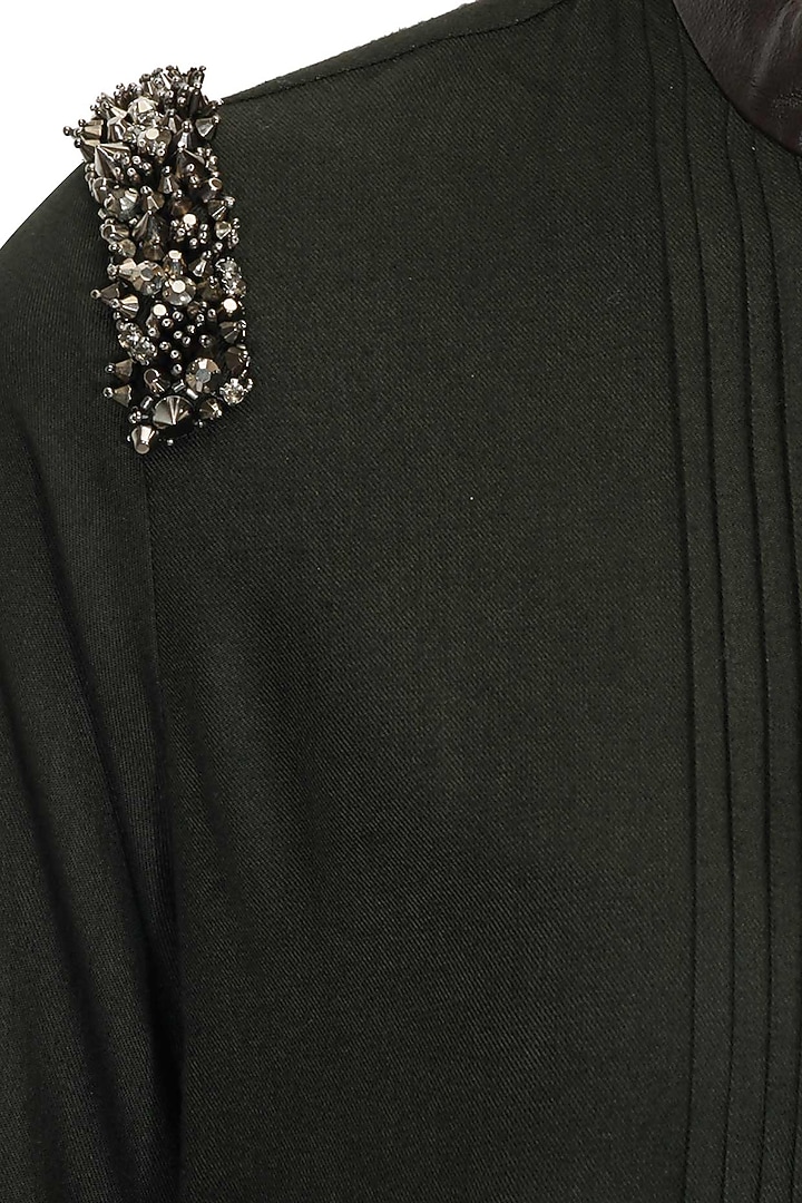 Moss green sequins embellished pleated shirt dress available only at Pernia's Pop Up Shop.