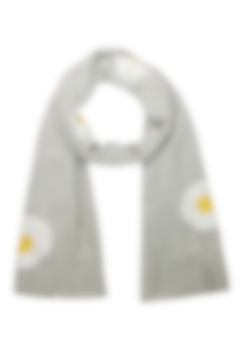Grey embroidered sunny side up merino wool stole by Shahin Mannan