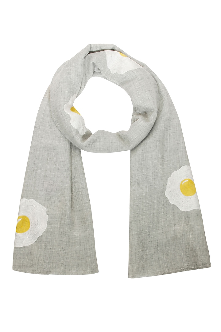 Grey embroidered sunny side up merino wool stole available only at Pernia's Pop Up Shop.