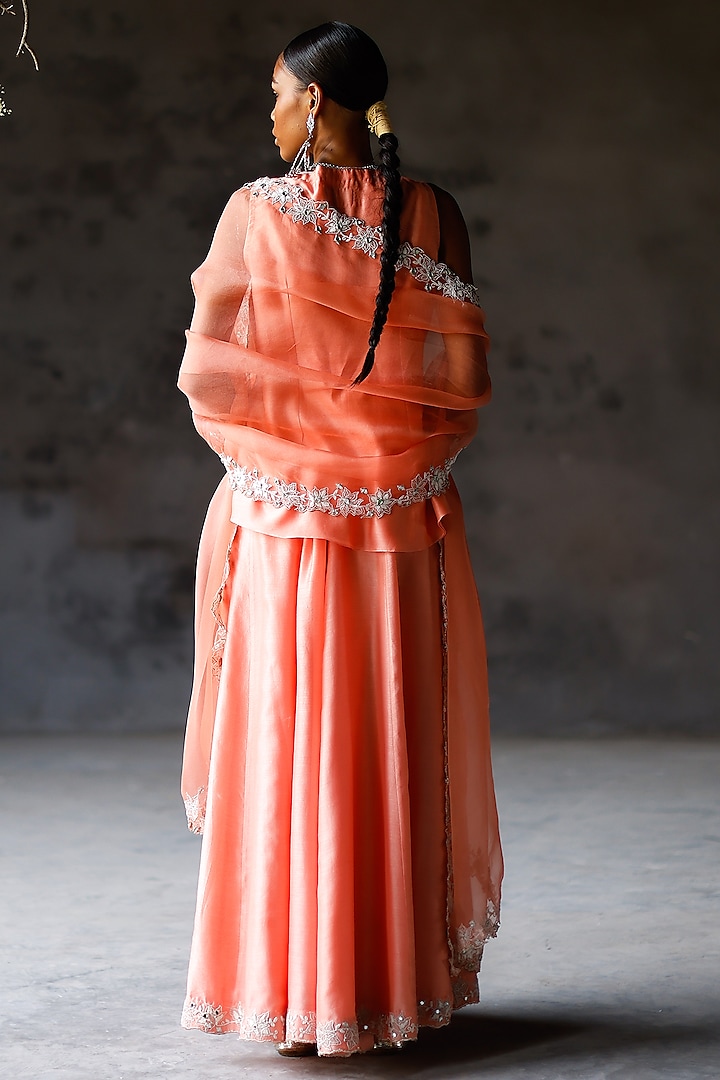 Coral Silk Party Wear Sharara Set by Shikha Mehta at Pernia's Pop Up Shop