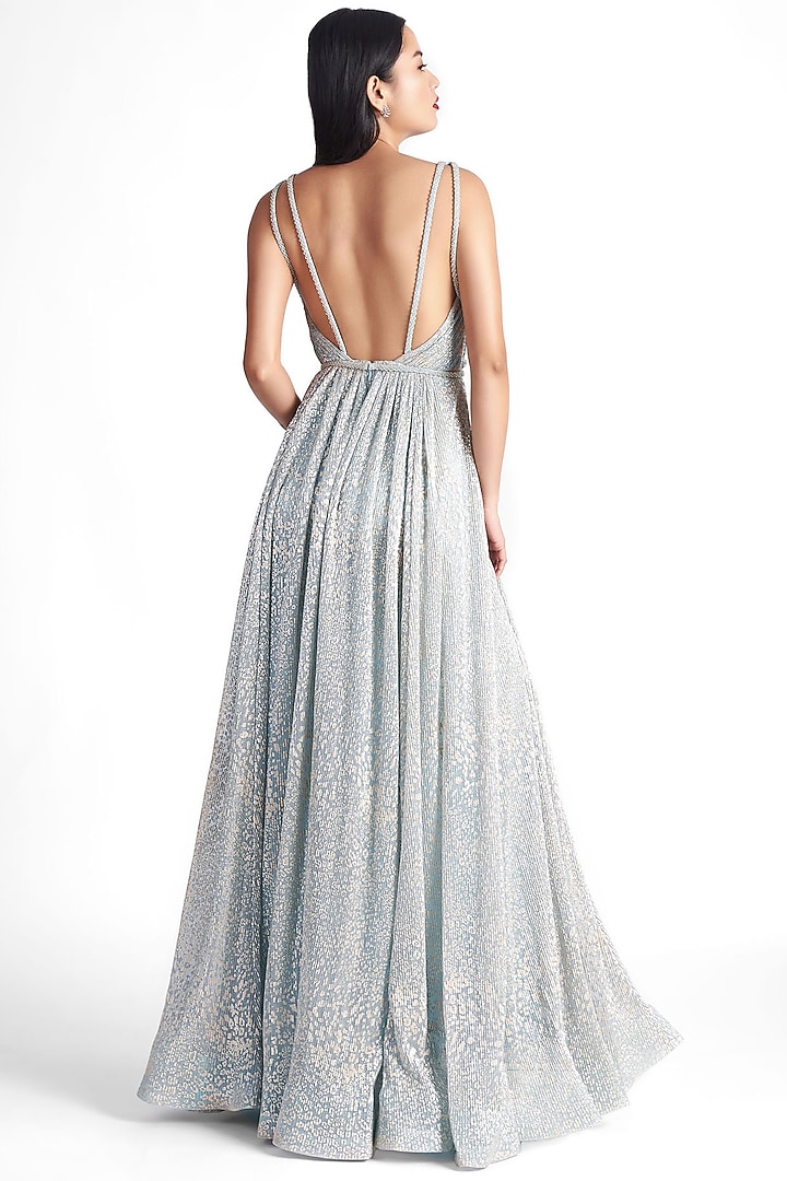 Powder Blue Printed Gown by Sharnita Nandwana at Pernia's Pop Up Shop