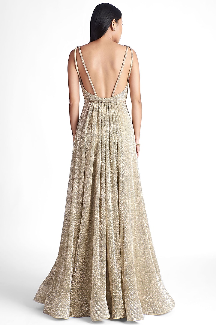 Pistachio Printed Lame Gown by Sharnita Nandwana at Pernia's Pop Up Shop