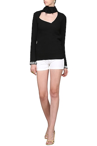 Black Tassels Embellished Top by Shian
