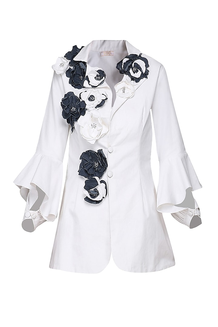 White Embellished Denim Jacket by Shian