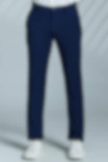 Navy Cotton & Lycra Embroidered Trousers by S&N by Shantnu Nikhil Men