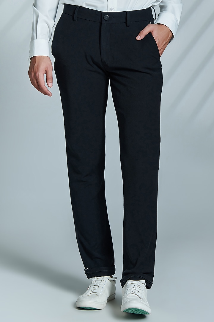 Black Cotton & Lycra Embroidered Trousers by S&N by Shantnu Nikhil Men