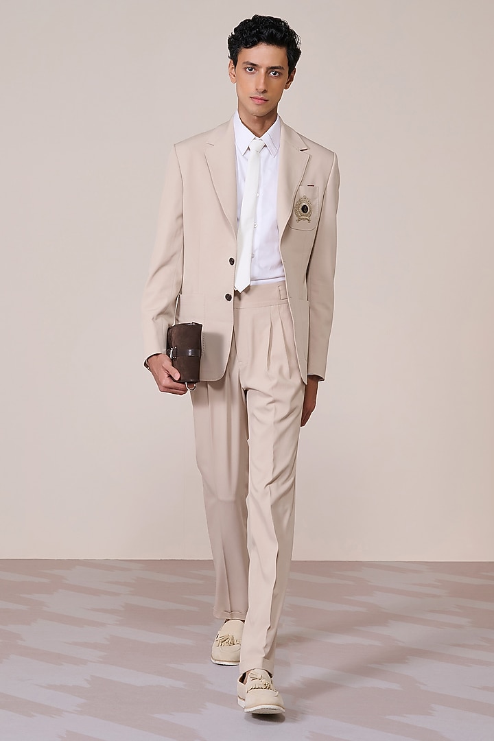 Ecru Rayon Suiting Blend Jacket by S&N by Shantnu Nikhil Men