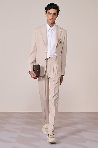 Ecru Rayon Suiting Blend Jacket by S&N by Shantnu Nikhil Men