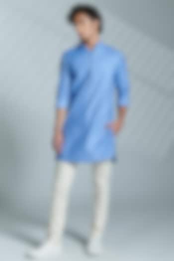 Light Blue Cotton Embroidered Kurta by S&N by Shantnu Nikhil Men at Pernia's Pop Up Shop