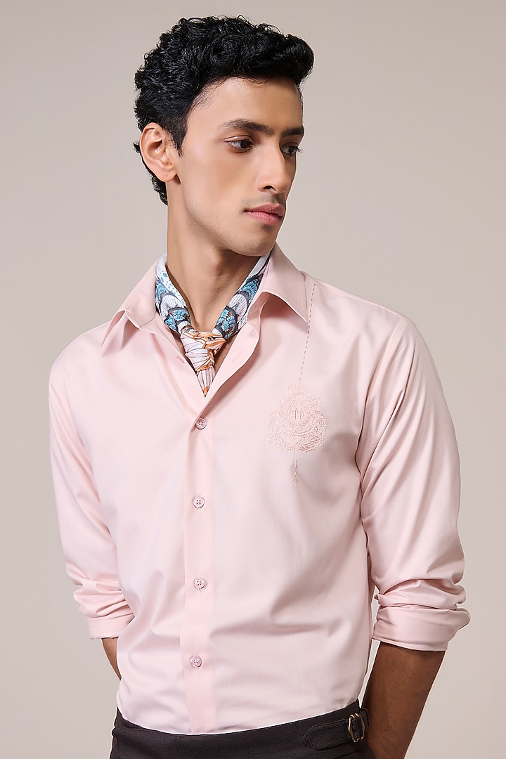 Light Pink Bamboo Suiting Blend Threadwork Party Wear Shirt by S&N by Shantnu Nikhil Men at Pernia's Pop Up Shop