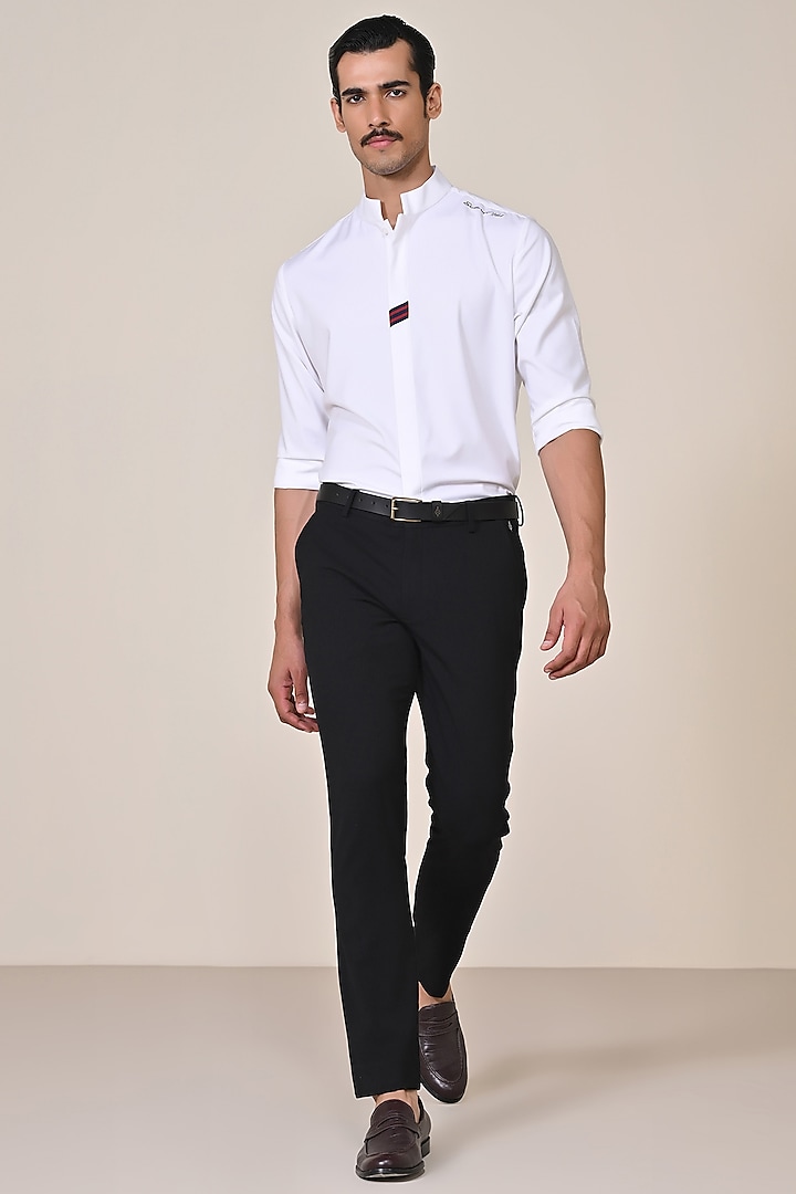 Black Poly Blend Viscose Lycra Trousers by S&N by Shantnu Nikhil Men at Pernia's Pop Up Shop