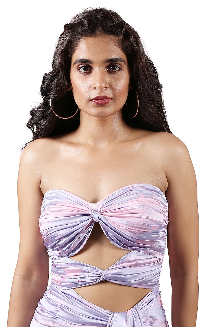 Periwinkle Blue Printed Draped Mini Vacation Dress by Shivani Nirupam at Pernia's Pop Up Shop