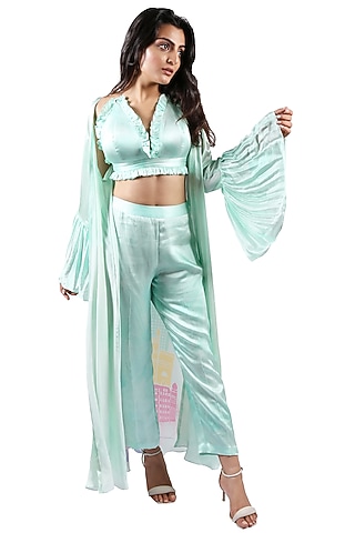 Mint Green Printed Bralette by Shivani Nirupam