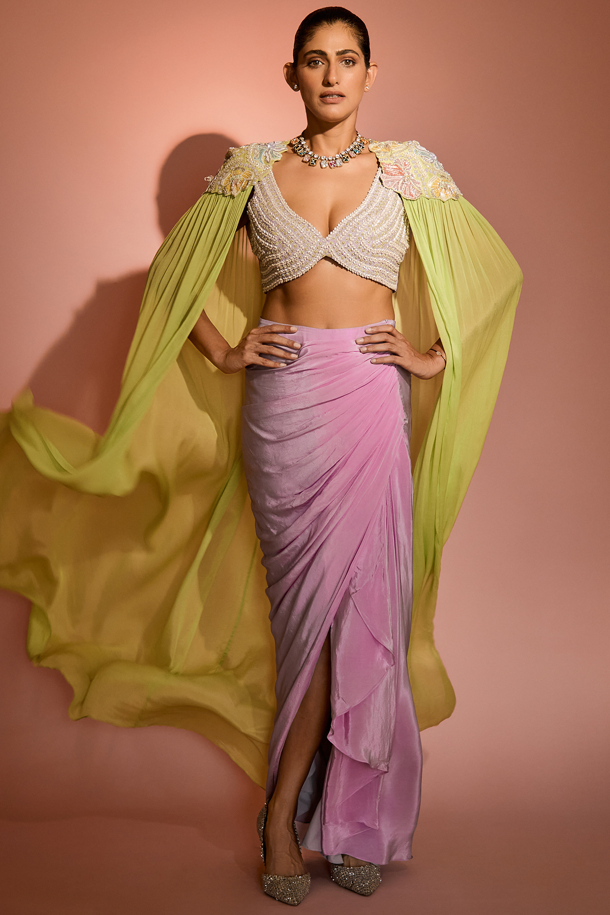 Lavender Natural Crepe Draped Skirt Set by Anu Pellakuru at Pernia's Pop Up Shop
