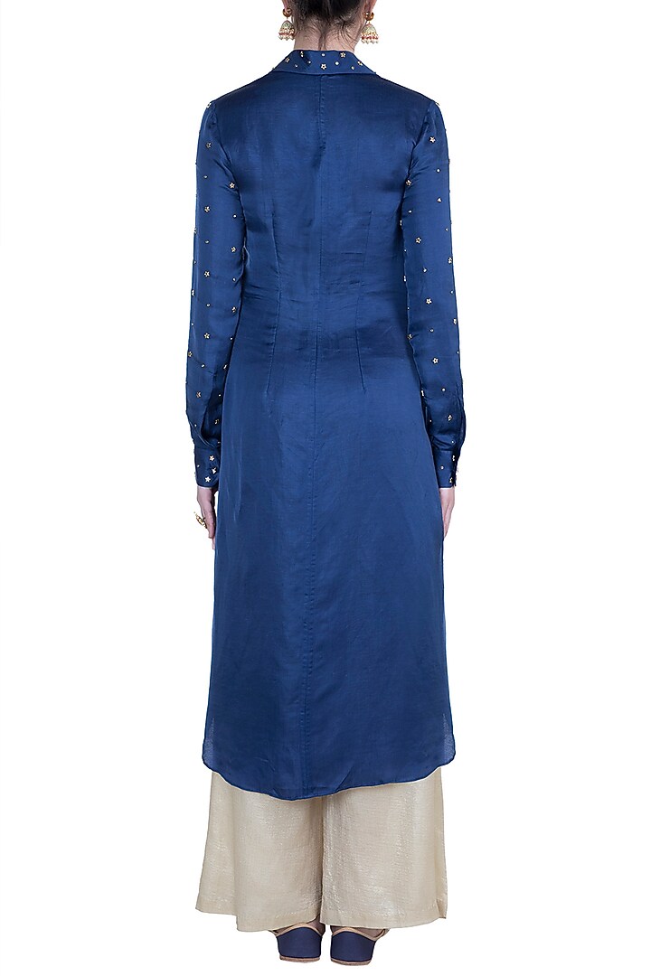 Blue Embroidered Tunic by Shilpa Reddy at Pernia's Pop Up Shop