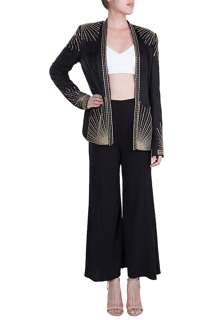 Black Embroidered Jacket by Shilpa Reddy at Pernia's Pop Up Shop