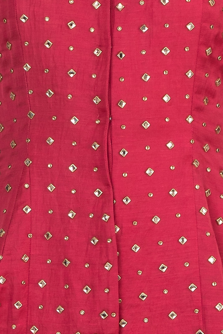 Red Embroidered Tailcoat Tunic With Pants by Shilpa Reddy at Pernia's Pop Up Shop