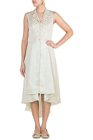 Grey Embroidered Tailcoat Tunic by Shilpa Reddy