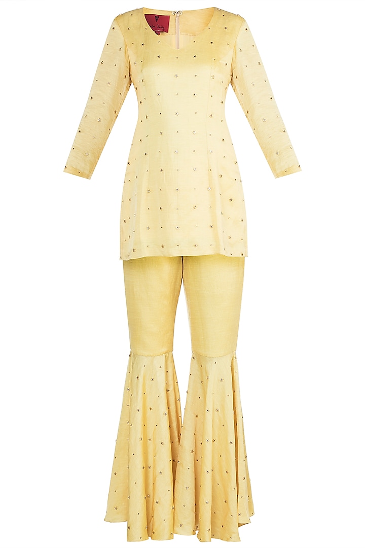 Yellow Embroidered Sharara Set by Shilpa Reddy